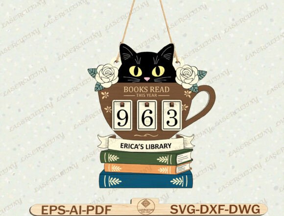 Download Cat Reading Tracker Sign Laser Cut File - Laser cut file Collection
